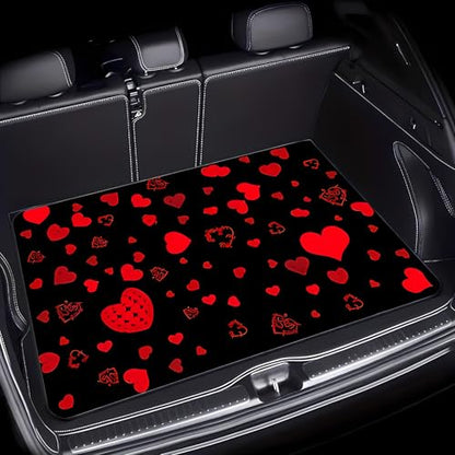 Universal Car Trunk Mat 29" x 39", Red Heart Print All Weather Trunk Protection Cargo Liner, Durable Cargo Mat Rear Trunk Liner, Stylish Vehicle Interior Accessories Suitable for Most Car Models - color: Red Heart Print