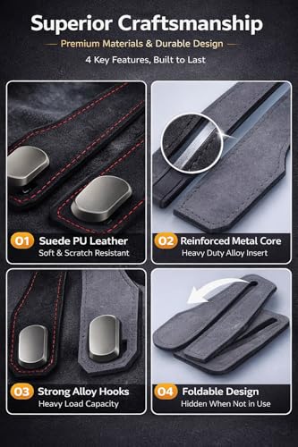 Car Headrest Hook 2 Pack, Premium Leather Car Purse Hooks, Heavy Duty Seat Back Organizer for Handbags, Groceries & Bags, No Scratch, Easy Install Car Accessories (2, Grey) - color: Gray