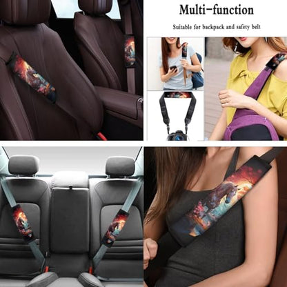 Horse Flower Printed 15 Pcs Car Seat Cover Set, Protective Car Accessories Set Front Rear Seat Covers Seat Belt Covers Steering Wheel Cover Car Headrest Cover Car Coaster - color: Brown and Black-Horse Flower