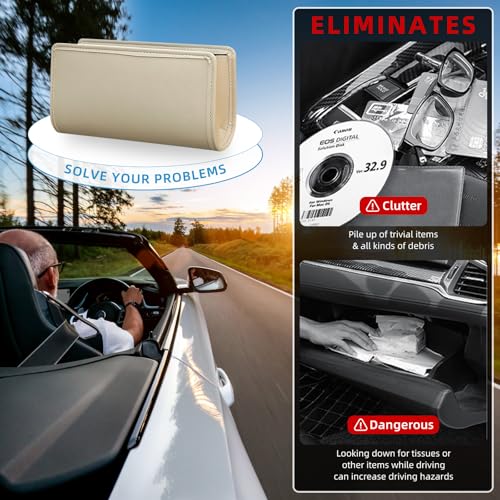 Car Trash Can, Beige Universal Leather Foldable Leakproof Garbage Bins Organizer Holder with One Roll Trash Bag, Car Seat Back Storage Box for Most Vehicles - color: Beige