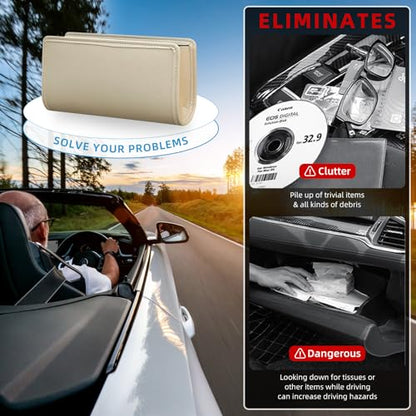 Car Trash Can, Beige Universal Leather Foldable Leakproof Garbage Bins Organizer Holder with One Roll Trash Bag, Car Seat Back Storage Box for Most Vehicles - color: Beige
