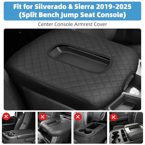 Center Console Armrest Cover Compatible with Chevy Chevrolet Silverado & GMC Sierra 1500 2500 3500 HD 2019 2020 2021 2022 2023 2024 2025 Protector Interior Accessories(for Jump Seat Console) - size: Compatible with Silverado 2019-2025