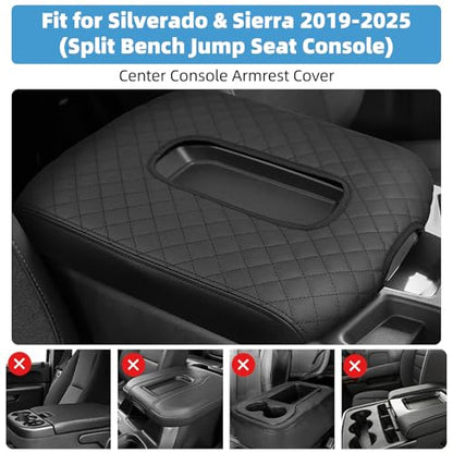 Center Console Armrest Cover Compatible with Chevy Chevrolet Silverado & GMC Sierra 1500 2500 3500 HD 2019 2020 2021 2022 2023 2024 2025 Protector Interior Accessories(for Jump Seat Console) - size: Compatible with Silverado 2019-2025