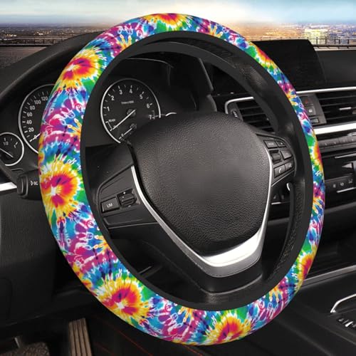 Tie Dye Neoprene Steering Wheel Cover for Men Women Anti-Slip Elastic Colorful Steering Wheel Protective Cover 15in Universal Car Accessories Fit Cars, SUVs, Auto - color: Tie-dye