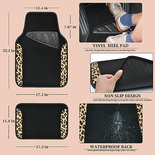 CAR PASS Waterproof Universal Fit Car Floor Mats, Leopard Print Car Mats Fit for SUV,Vans,sedans, Trucks,Set of 4pcs Car Carpet with Driver Heel Pad and Nibs Backing,for Cute Women Girl Brown Leopard - color: Leopard Print