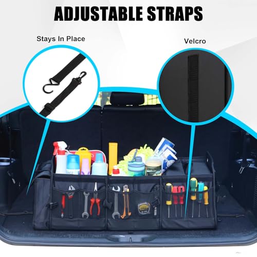 Large Trunk Organizer for Car, SUV, Truck with Removable Cooler Bag-Collapsible Multi Compartments w/Foldable Cover, Non Slip Bottom Cargo Storage (Black) - size: Five Compartment