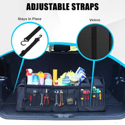 Large Trunk Organizer for Car, SUV, Truck with Removable Cooler Bag-Collapsible Multi Compartments w/Foldable Cover, Non Slip Bottom Cargo Storage (Black) - size: Five Compartment