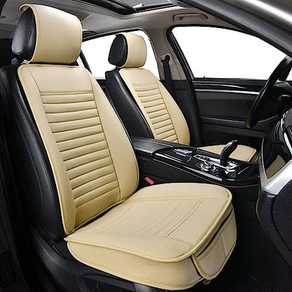 2pc Car Seat Covers, Luxury Car Protectors,Universal Anti-Slip Driver Seat Covers, Edge WrappingsFront Car Seat Covers with PU Leather(Beige) - color: Beige, size: 2x Front Seat Covers