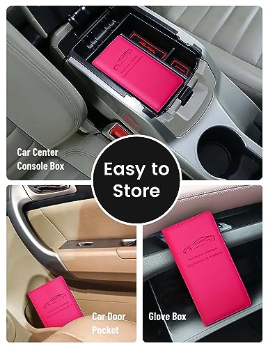 Yarnic Car Registration and Insurance Holder, Car Document Holder with Magnetic Closure, Registration and Insurance Card Holder Car Organizer Glove Box Compartment Organizer for Men Women (Hot Pink) - color: Hotpink