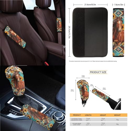 Wanyint Car Seat Cover Full Set 14 Pack, with Steering Wheel Seat Belt Rear View Mirror Center Console Trash Can Coaster Gear Shift Knob Cover Set Universal Fit, Aztec Horse Sunflower Vintage - color: Aztec Horse Sunflower Vintage