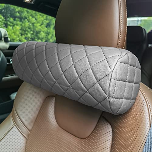 Car Neck Pillow for Pain Relief,Cars Seat Long Back Cervical Neck Support Pillow,Car Side Travel Headrest Round Roll Log Cylinder Pillows for Driving Seat,Memory Foam(Grey) - color: Grey
