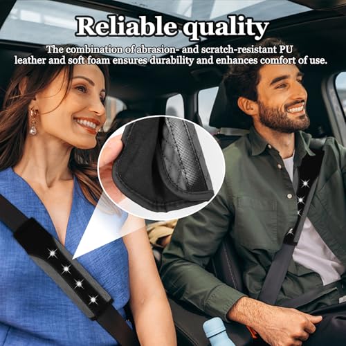 Hovom 2PCS Bling Car Seat Belt Cover Pad, Leather Seatbelt Covers for Cars, Soft Safety Seatbelt Shoulder Strap Covers, Rhinestone Auto Seat Belt Protector Cushion for Women Girls (Gray) - color: Gray