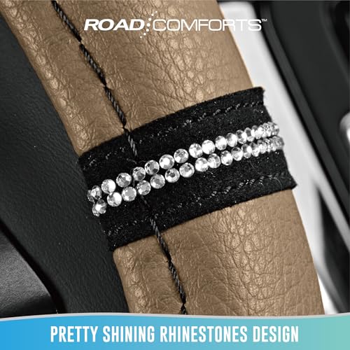 Road Comforts Leopard Steering Wheel Cover for Women, Cute Anti-Slip Microfiber Leather, Universal Fit 14.5-15 Inch Round Steering Wheel - Beige - color: Round Beige