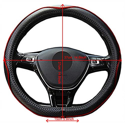 Mayco Bell Flat Bottom Steering Wheel Cover Anti-Slip,Safety,Soft,Breathable,Durable,Full Surround,Comfortable Grip Microfiber Leather (D-Shape,Black Red) - color: Black Red, size: D Shape