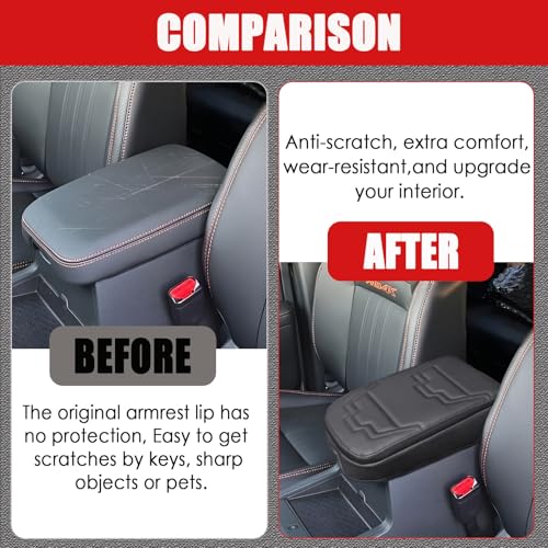Center Console Cover for Nissan Frontier 2026 2025 2024 2023 2022 - [Upgraded] PU Leather Armrest Cushion Cover for Nissan Frontier Interior Accessories - Thick (Black Stitches) - size: 1) 22+ |Froniter| Black Stitch, +Thick Size