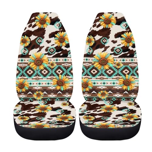 Howilath Aztec Tribal Sunflower Car Seat Cover Set of 2 Interior Accessories Washable Anti-Slip Auto Front Bucket Seat Covers All Seasons Use - color: Aztec Tribal Sunflower