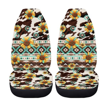Howilath Aztec Tribal Sunflower Car Seat Cover Set of 2 Interior Accessories Washable Anti-Slip Auto Front Bucket Seat Covers All Seasons Use - color: Aztec Tribal Sunflower