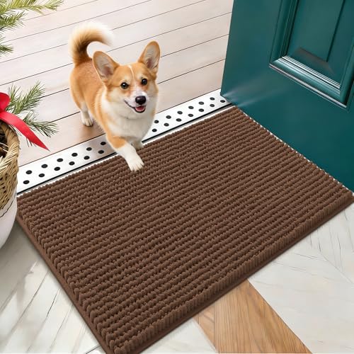 OLANLY Dog Door Mat for Muddy Paws 24x16, Ultra Absorbent Chenille Mud Doormat, Non-Slip Washable and Dirt Trapping Doormat for Indoor Entryway, Quick-Dry Indoor Pet Bed Mats for Dogs, Mocha - color: Mocha, size: 24" X 16"