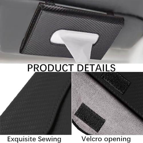 Car Tissue Holder, Sun Visor Napkin Holder, Premium PU Leather Car Tissue Box, with Tissue Refill, Universal Version Hanging Tissue Holder for Cars, Trucks, SUVs - color: Black