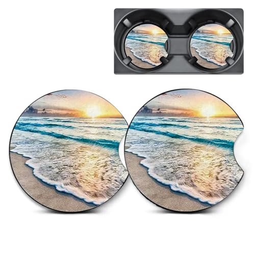 2 Pack Car Coasters for Cup Holders,Beach Sunset Car Cup Holder Coasters,2.75" Universal Size Anti Slip Rubber Mat,Automotive Interior Accessories,Car Cup Holder Decor,Gifts for Women Mom Men Wife - color: Beach Sunset