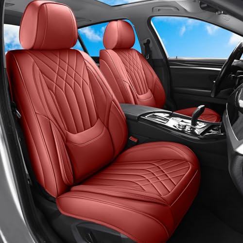 Burgundy Red Car Seat Covers Full Set, Luxury Faux Leather Red Seat Covers for Cars Front and Back Seats Protector, Waterproof Full Wrapped Covers Universal Fit for Most Cars Sedans SUVs - color: Red, size: Full Set