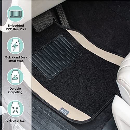 FH Group Automotive Floor Mats – Universal Fit Premium Carpet Car Mats with Driver Heel Pad, Full Set for Cars, SUVs & Trucks - Beige - color: Beige