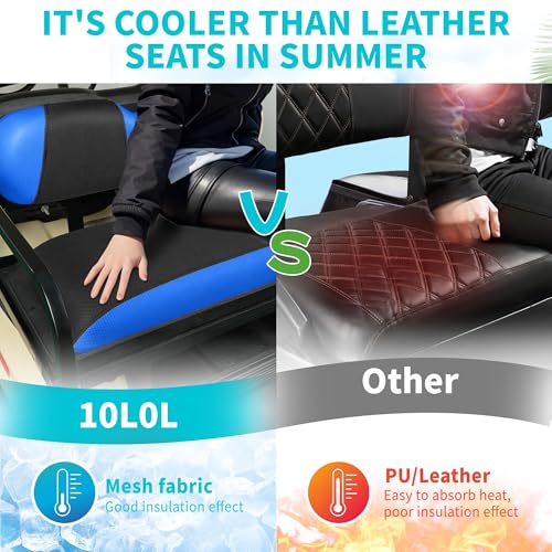 10L0L Golf Cart Seat Covers, Super Comfort Cooler Than Vinyl Seat Cover, Front and Rear Seat Cover for Yamaha EZGO Club Car, No Drilling Breathable Mesh Bench Seat Blanket, Machine Washable - color: Black + Blue, style: Rear Seat - Universal for Yamaha EZ