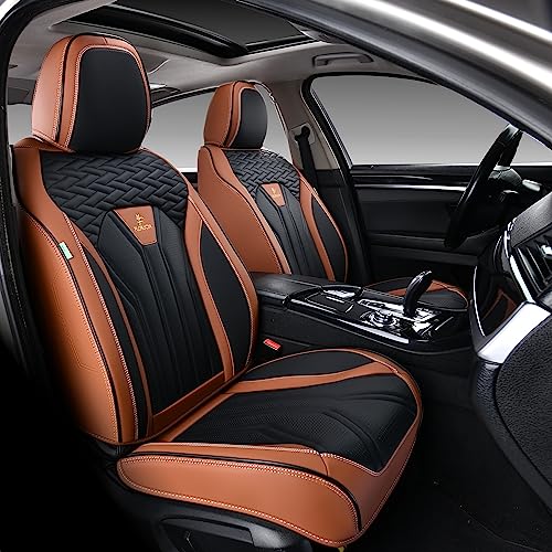 Seat Covers for Cars, Waterproof Seat Covers, Leather Car Seat Covers 2 Pack, Universal Seat Cushion Protector for Most Cars Trucks SUV-Brown&Black - color: Brown&Black, size: FrontPair