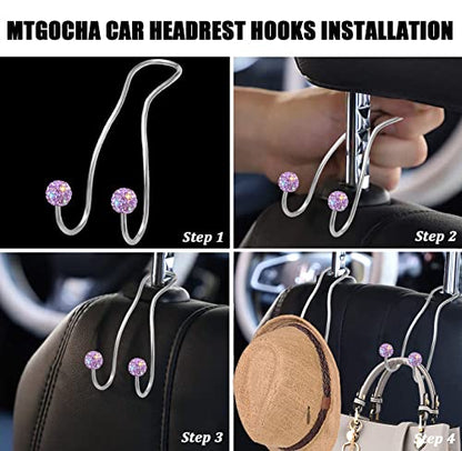 Bling Purse Hook for Car Headrest, Upgraded Cute Car Seat Hooks for Bag Handbag, Durable Stainless Auto Purse Hanger Holder 2 Pack, Light Purple - color: Light Purple