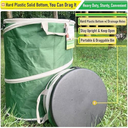 46-Gallon Collapsible Trash Can (22x28 in) Hard-Shell Bottom Yard Garden Bag,Big Leaf Bag,Yard Waste Bag,Debris Container,Pop-Up Recycling Bin,Camping Waste Bin,Laundry Hamper,Lawn Grass,Weeds Barrel - style: 46 Gallon Bag with Gardening Gloves
