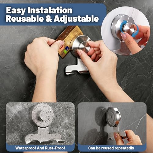 No-Drill Suction Cup Razor and Shaver Holder, Stainless Steel Shower Hook for Towel & Loofah, Damage-Free Reusable Bathroom Wall Organizer (2, Brushed Nickel) - color: Brushed Nickel