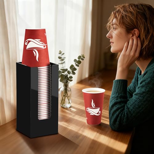 MYITYARD Coffee Cup Dispenser, Cup and Lid Organizer fits 5 to 16 oz Disposable Paper & Plastic Cups, Acrylic Cup Holder for Table Countertop, Black - size: 1 Compartment