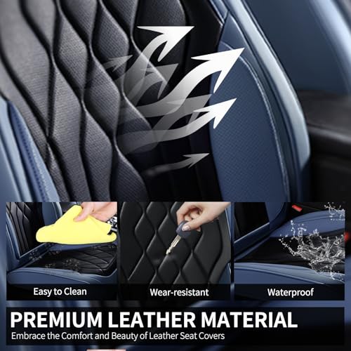 Universal Seat Covers for Cars Full Set, Automotive Seat Covers, Waterproof Leather Car Seat Protector Fit for Most Sedans SUV Pick-up Truck- Blue&Black