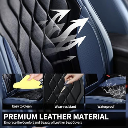 Universal Seat Covers for Cars Full Set, Automotive Seat Covers, Waterproof Leather Car Seat Protector Fit for Most Sedans SUV Pick-up Truck- Blue&Black