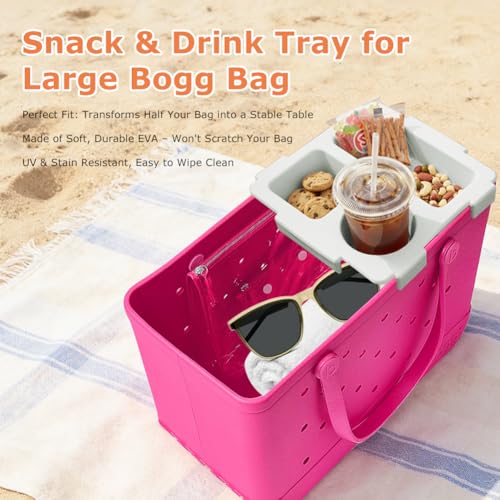 Topper Tray with Cup Holder for Bogg Bag X-Large, EVA Water-Resistant Organizer for Stan Cup, Phone & Snacks, Beach & Travel Accessory(COLOR:Grey) - color: Grey