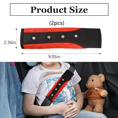 Hovom 2PCS Bling Car Seat Belt Cover Pad, Leather Seatbelt Covers for Cars, Soft Safety Seatbelt Shoulder Strap Covers, Rhinestone Auto Seat Belt Protector Cushion for Women Girls (Red) - color: Red