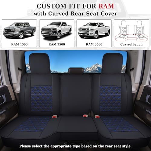 Coverado RAM Seat Cover Full Set, Leather Seat Covers Fit for Dodge RAM 1500, Truck Seat Covers Custom Fit for 2002-2026 Dodge RAM 1500 2500 3500 Crew Quad Cab with Curved Bench, Blue - color: Blue (curved back), size: FullSet (Curved Back)