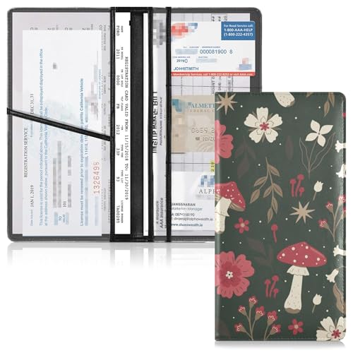linqin Car Registration and Insurance Card Holder, Forest Mushroom Flower Glove Box Organizer Card Document Wallet - color: Forest Mushroom Flower