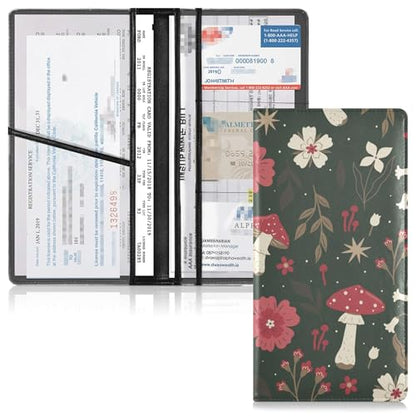 linqin Car Registration and Insurance Card Holder, Forest Mushroom Flower Glove Box Organizer Card Document Wallet - color: Forest Mushroom Flower