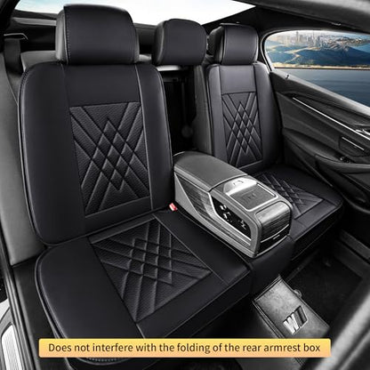 Car Seat Covers 5-Piece Full Set Durable Leather, Anti-Slip Waterproof Car Accessories Custom Fit for Most Cars, SUV & Sedan（Black）