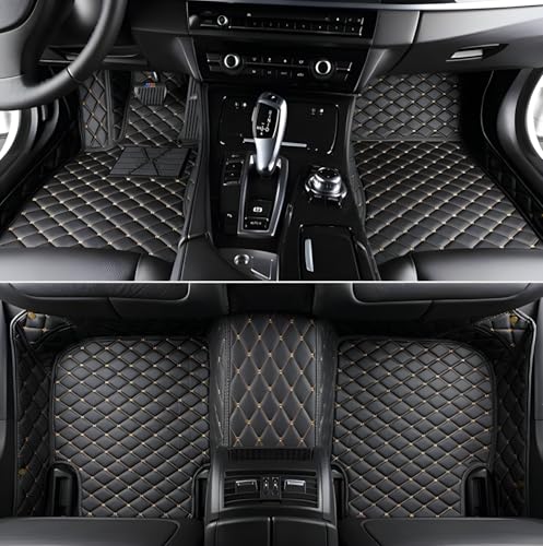 Custom Leather Car Mats, Vehicle-Specific Fit All-Weather Floor Mats, 100% Waterproof Anti-Slip Durable Protection for SUV Truck Sedan, Precision Tailored Protection (Black Gold) - color: Black Gold