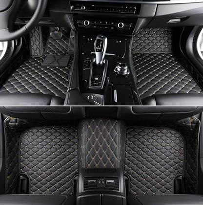Custom Leather Car Mats, Vehicle-Specific Fit All-Weather Floor Mats, 100% Waterproof Anti-Slip Durable Protection for SUV Truck Sedan, Precision Tailored Protection (Black Gold) - color: Black Gold
