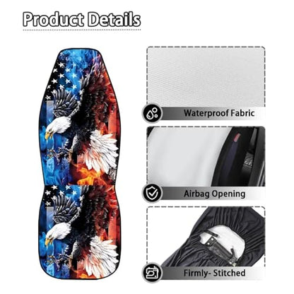 Eagle American Flag Printed 2 Pcs Car Front Seat Cover Waterproof, Non Slip Car Seat Cushion Protector Compatible with Airbag, Universal Fits for Most Auto SUV Truck Sedan - color: Blue and Red - Eagle American Flag