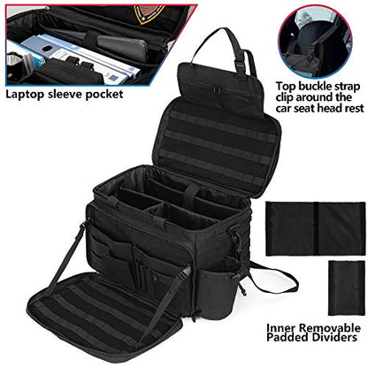 Trunab Patrol Bag Police Gear Car Front Seat Organizer for Law Enforcement Military Duty Bag with 15.6” Laptop Sleeve, Cups Holder, MOLLE Strips, Fits Vehicle Passenger Seat