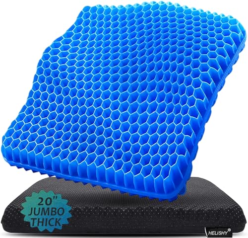 20" Gel Seat Cushion for Long Sitting(Jumbo&Thick) – Office Chair Cushion – Wheelchair Cushions for Pressure Sores – Non-Slip Desk Chair Car Seat Cushion Driving – Sciatica & Back Pain Relief - color: Blue, size: Jumbo Thicker - 20×19.7×1.95 inches