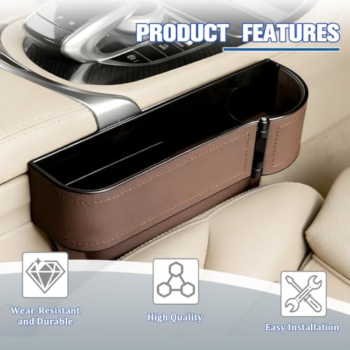 Car Seat Gap Filler Organizer with Cup Holder Expander, Leather Console Seam Filler Storage Box, Auto Front Seat Gap Organizer for Phones Keys Glasses, Universal Fit (Brown Passenger) - color: Brown, size: Passenger