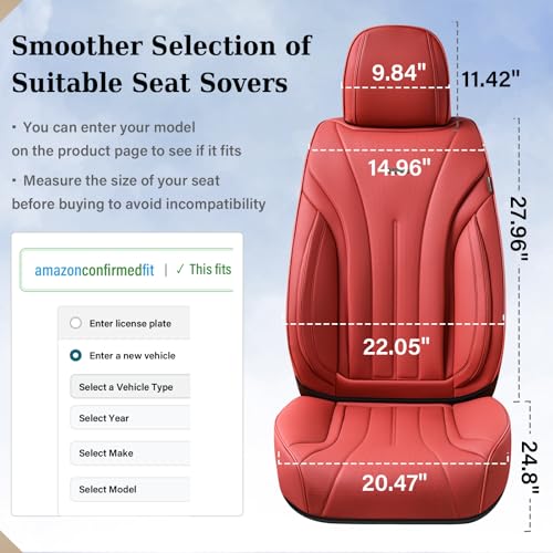 Coverado Car Seat Covers for Front Seat, Luxury Leather Seat Cover, 2 PCS Waterproof Seat Cover, Automotive Seat Covers, Driver Car Seat Protector, Universal Car Seat Cushions Fit for Most Cars(Red)