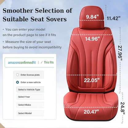 Coverado Car Seat Covers for Front Seat, Luxury Leather Seat Cover, 2 PCS Waterproof Seat Cover, Automotive Seat Covers, Driver Car Seat Protector, Universal Car Seat Cushions Fit for Most Cars(Red)