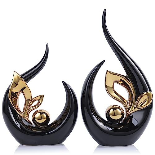 13" H Black Gold Abstract Sculptures Home Decor, Ceramic Art Statue Cool Stuff to Put on Shelves&tv Stand Decor, Gold Accent Entertainment Center, for Fireplace Coffee Table Dining Table Decorate - color: Black Gold, size: 13.0in/H