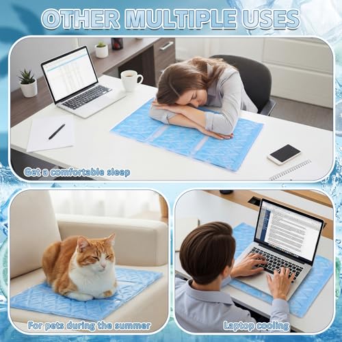 SiliFine 2 Pack Cooling Seat Cushion Reusable Pcm Cooling Pad No Condensation Foldable Portable Ice Mat Gift for Women Men Car Seats Office Chairs Bed Wheelchair Camping Travel(Blue, 15.7" x 11.8")